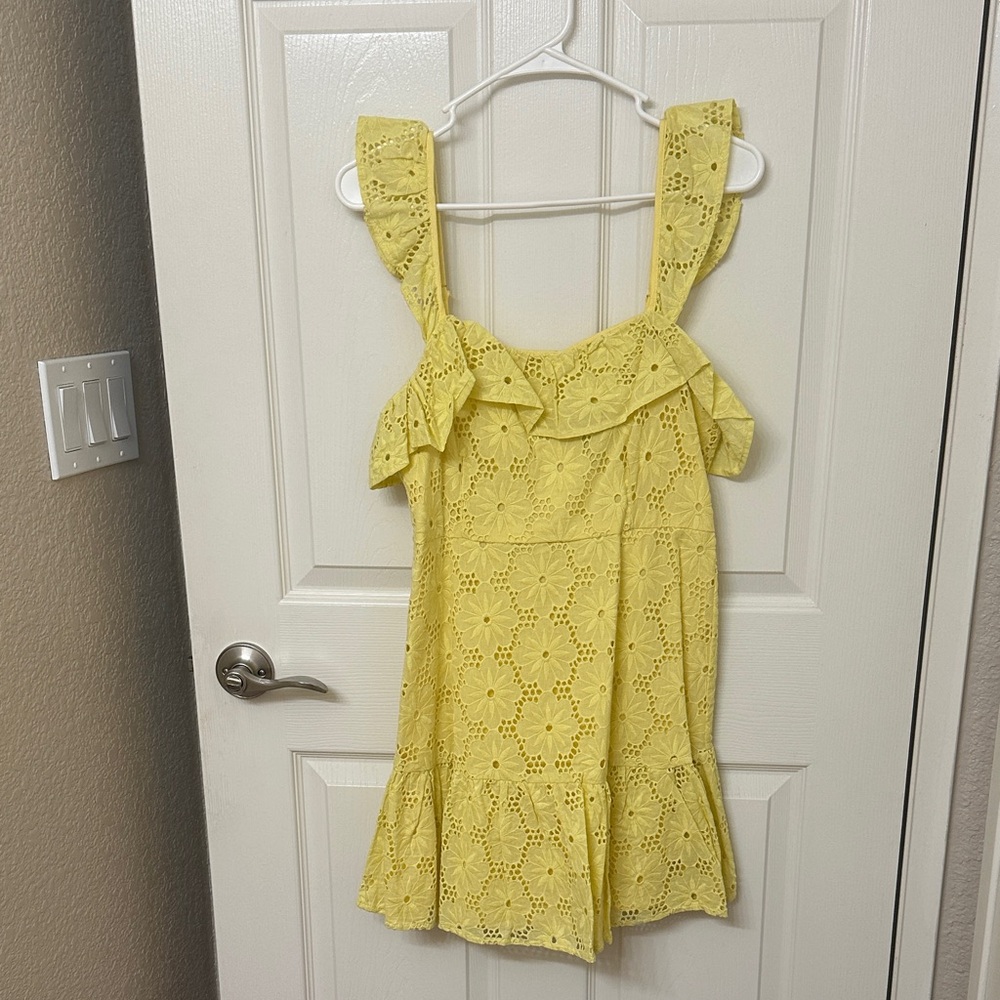 Lulus Yellow Eyelet Ruffle Dress (Medium)